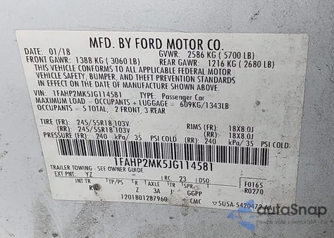 2018 Ford Police Interceptor из США, поврежденный, VIN 1FAHP2MK5JG114581